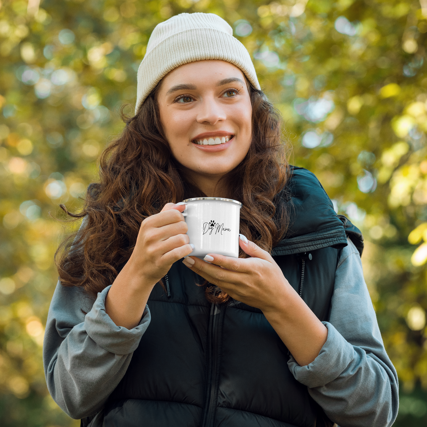 Emailletasse DOG MAMA mit beidseitigem Aufdruck